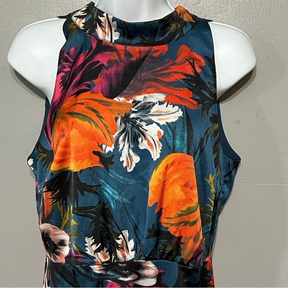 Sam Edelman Satin Midi Dress Elegant Floral Halter Neck Sleeveless Tiered Design - Picture 8 of 15
